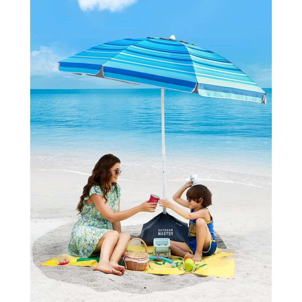6.5ft Adjustable Beach Umbrella with Sandbag, UPF50+ Sunshade, Portable for Patio and Outdoor Use