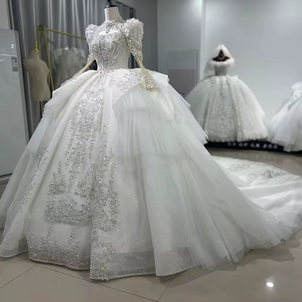 Vestido De Novia Princesa Vestido De Novia De manga larga con cordones y abertura en la espalda Vestido De Novia bordado con cuentas y lentejuelas