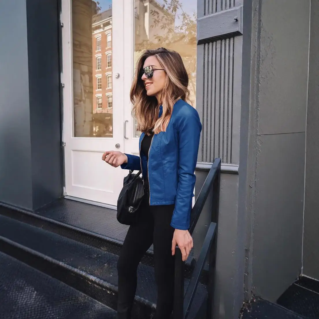 Damen-Jaset-Anzug aus Leder, kleiner Mantel, lang, Swe, Kunstleder, bezaubernde Herbst-Winter-Kleidung für Frauen mittleren Alters