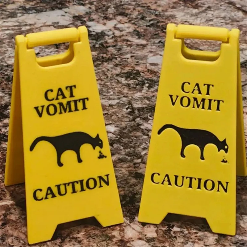 Fashion Funny Cat Vomit Sign Bright Yellow Gift Warning Sign Cat Vomit Sign For Cat Lover