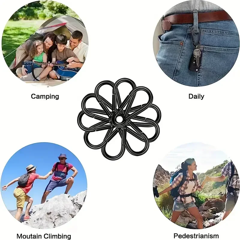 vvocci Wear-resistant Climbing Carabiner Versatile Outdoor 6Pcs Black Type D Hook Hiking Buckle: Durable