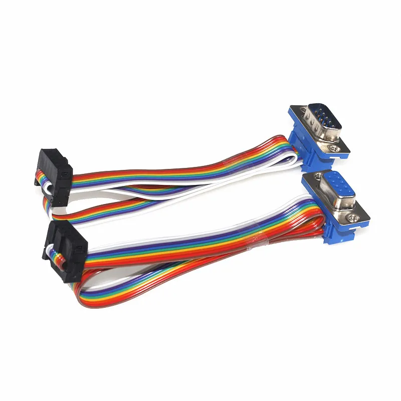 D-Sub DB9 9 Pin Male / Female Connector to FC-10P IDC Female 2.54mm 10 Pin Rainbow / Multicolor Flat Ribbon Cable to DIDC 9P