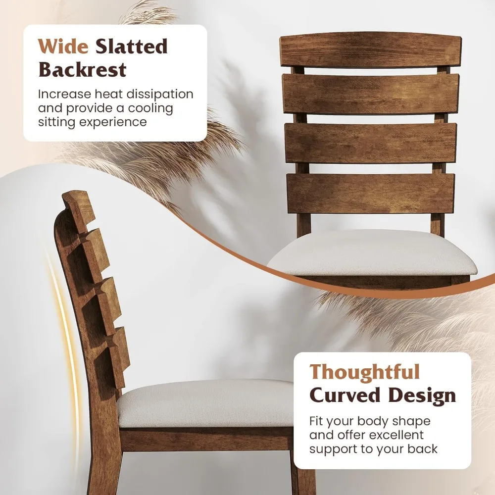 Juego de 2 sillas de comedor tapizadas con respaldo alto de láminas, patas de madera de caucho, asientos anchos acolchados para cocina