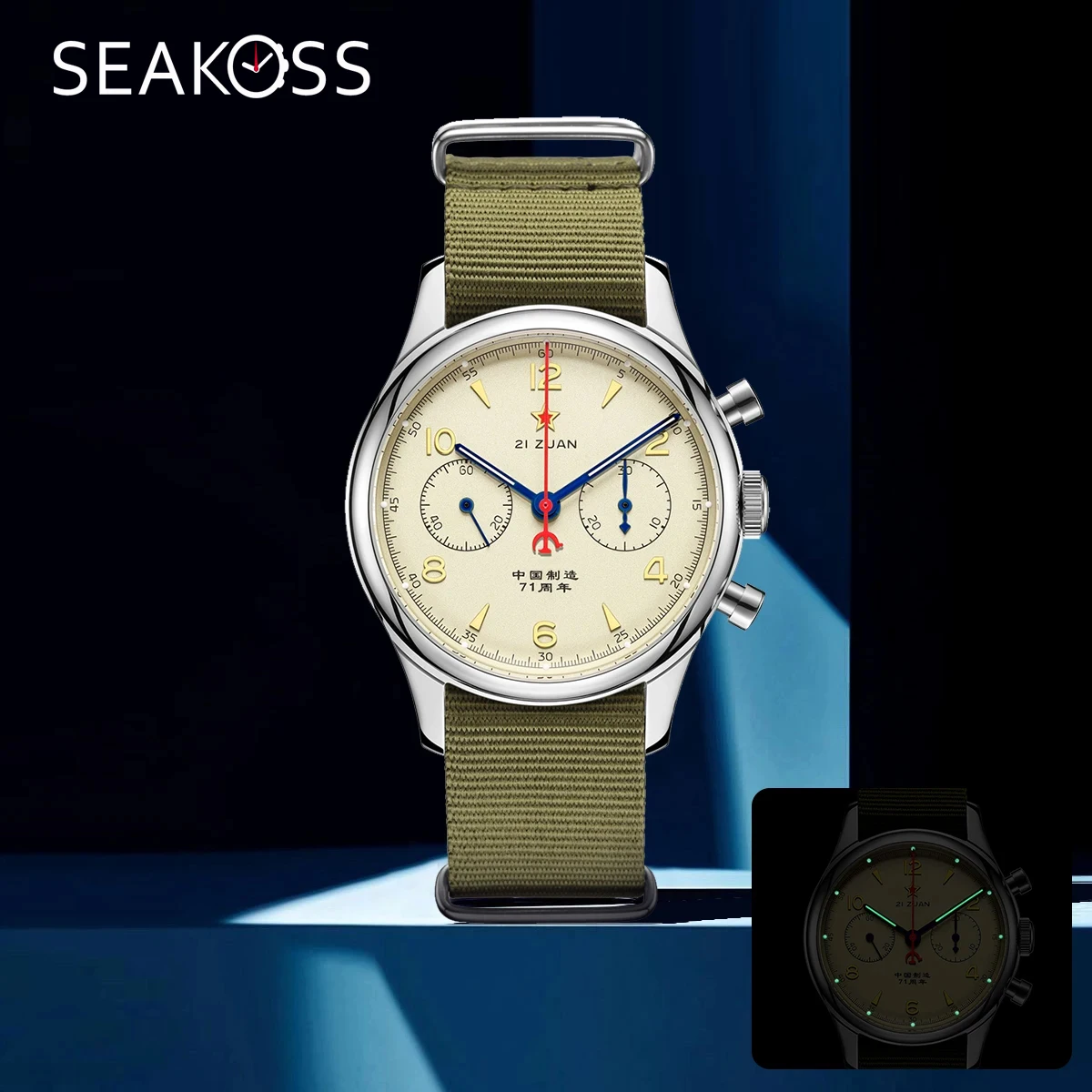 SEAKOSS 1963 Chronograph Men's Luminous Watches 40mm 38mm Manual Winding with Seagull ST1901 Movement With Swan Neck Wristwatch