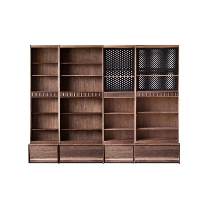 

Bookcase glass dustproof floor-to-ceiling all solid wood display cabinet storage living room log book