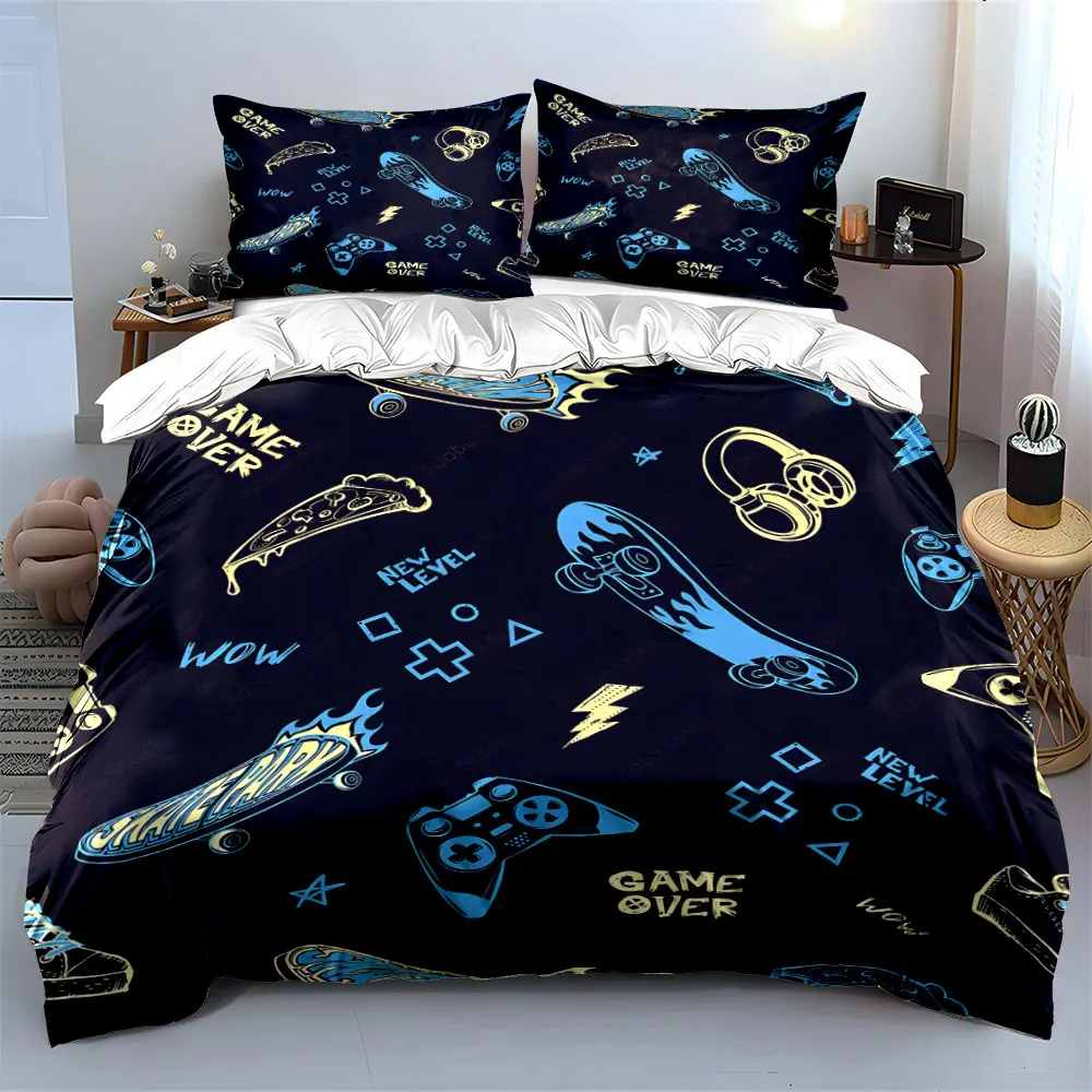 Skateboard Game Controller Street Style Duvet Cover Set with 3D Printing Design Soft Polyester Bedding Set All-Season Comfort