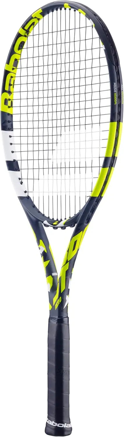 Теннисная ракетка Boost Aero (желтая) с белым Babolat Syn Gut на среднем напряжении