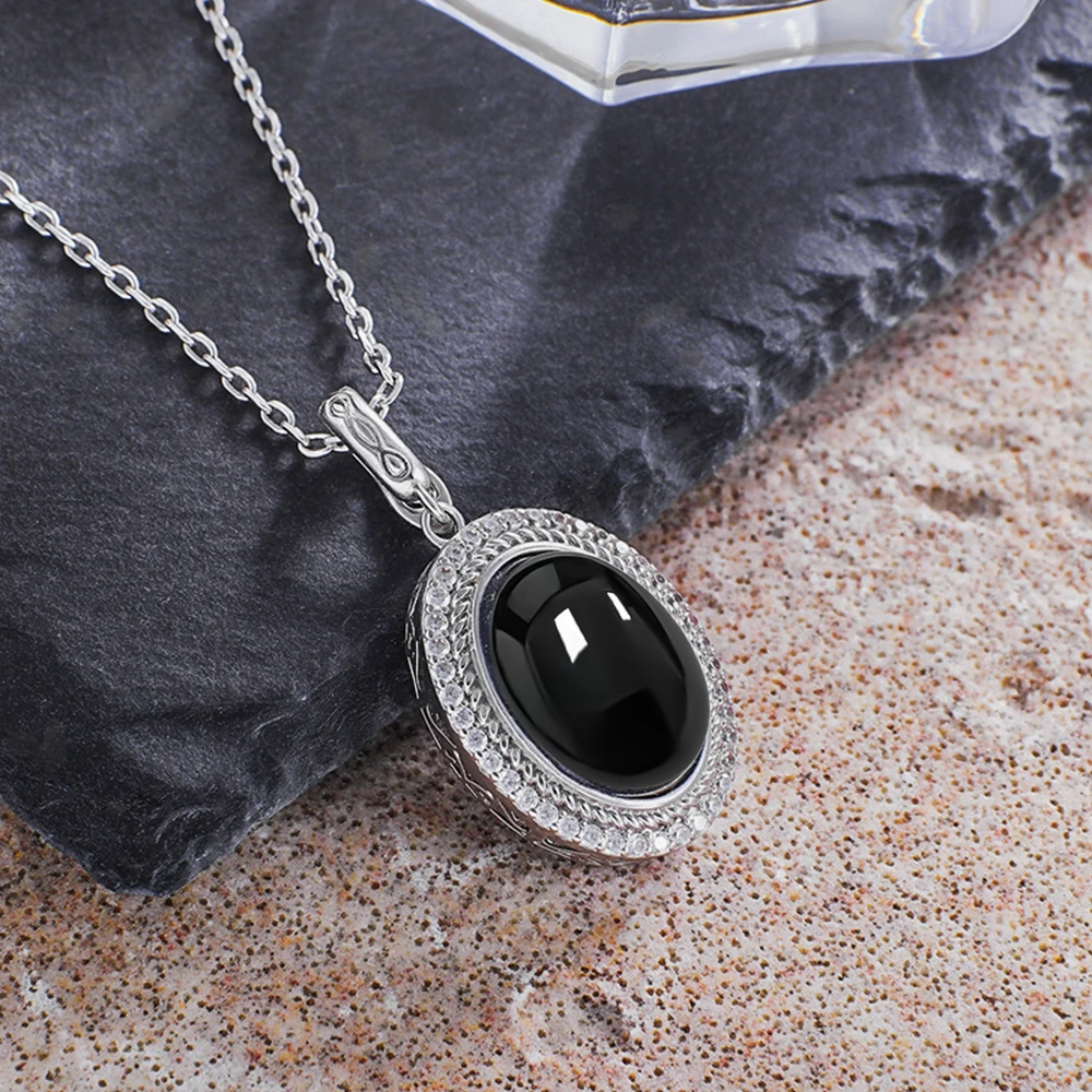

925 Sterling Silver Natural Moonstone Pendants Oval 10*14MM Skeleton Simple Design Necklace With Crystal For Women Men