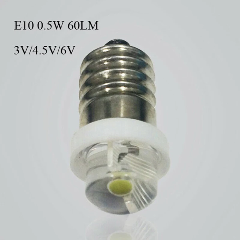 3/4.5/6V 0.5W Flashlight Bulb 6000K White LED E10 Socket Replacement Bulb For Flashlight Lantern Torch Led Bulbs