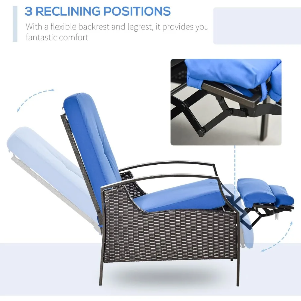 كرسي استرخاء خارجي من Outsunny، كرسي صالة فناء مستلق مع وسائد مريحة، مسند للقدمين، مساند للذراعين، خوص PE للشرفة، Po #5