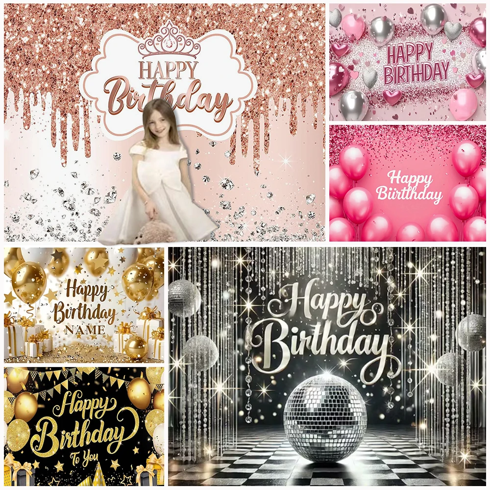 

Luxury Colored Birthday Party Backdrop Banner Diamond Balloons And Sparkling Background Supplies Baby Shower Photography Props