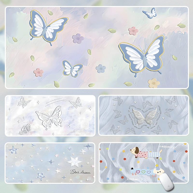 

Butterfly oil painting style mouse pad oversized girls ins high value dormitory workstation table mat office computer table mat