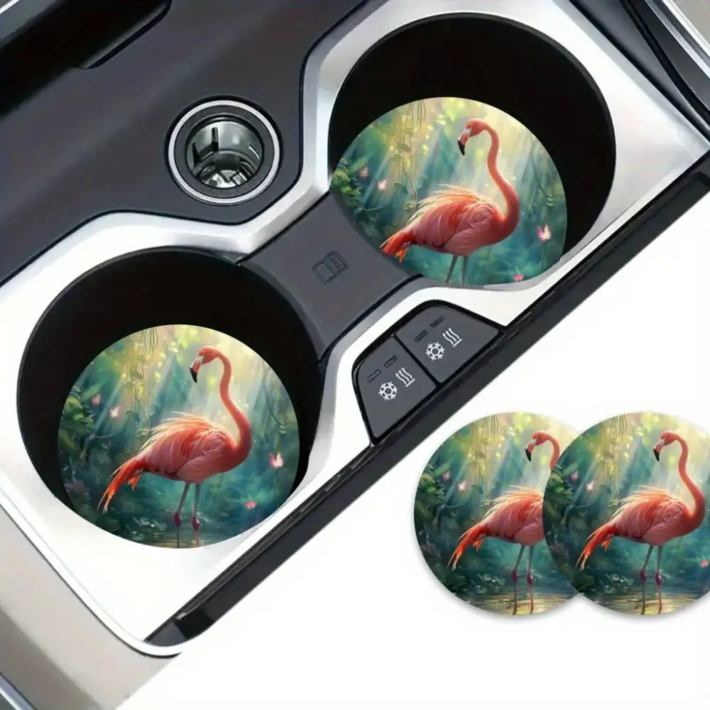 Flamingo-Themed EVA Absorbent Car Coasters 2pcs Vibrant Drink Holders For Car & Home All Occasion Gift