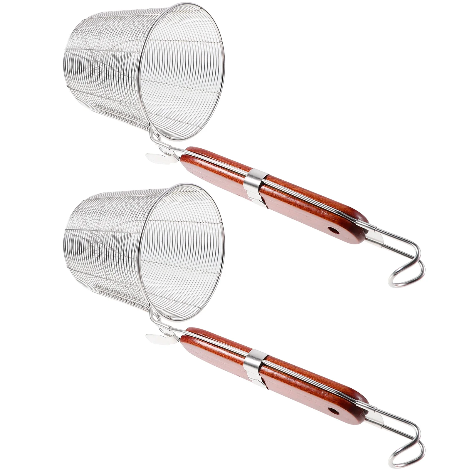 

2Pcs Stainless Steel Mesh Strainer Long Wood Handle Kitchen Spider Skimmer for Cooking Noodles Vegetables Meat French Fries