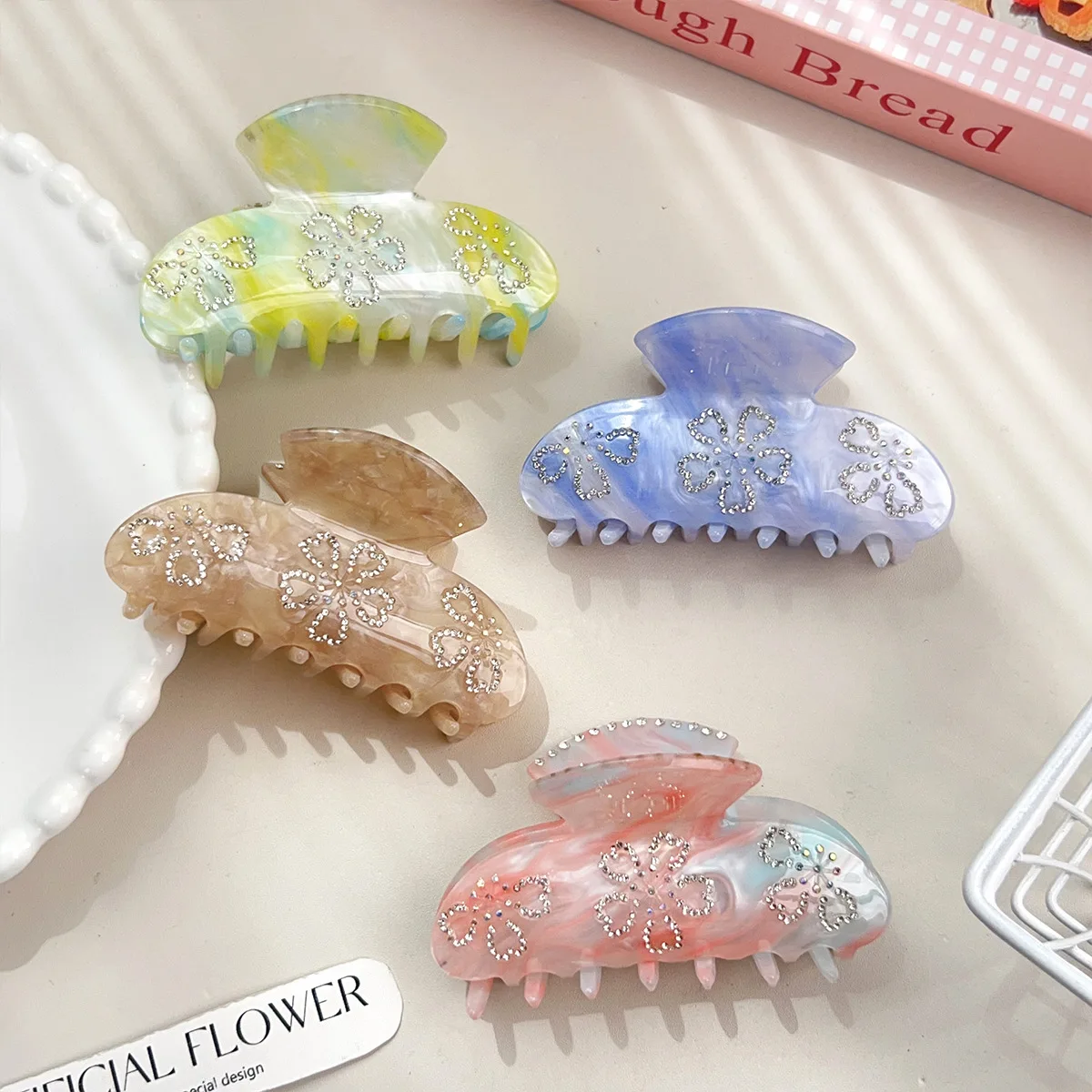 

Французская заколка для волос, роскошный цветочный дизайн, хрустальный акцент, сверхмощный коготь, элегантная прическа