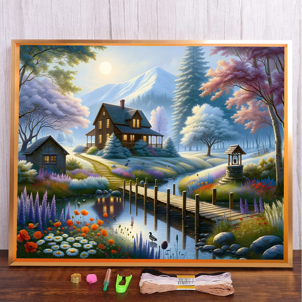 Paisagem campo villa padrões de ponto cruz diy bordado artesanato costura pintura vendas pacote decoração para casa