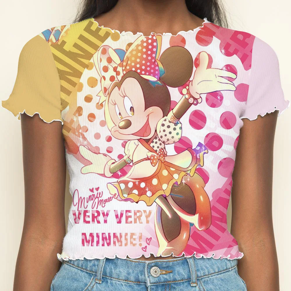 Lettuce Trim Crop Tops Sexys Woman Clothing T-shirts Summer Clothes Women 2024 Minnie Mouse T-shirt Disney Y2k Top Short Sleeve