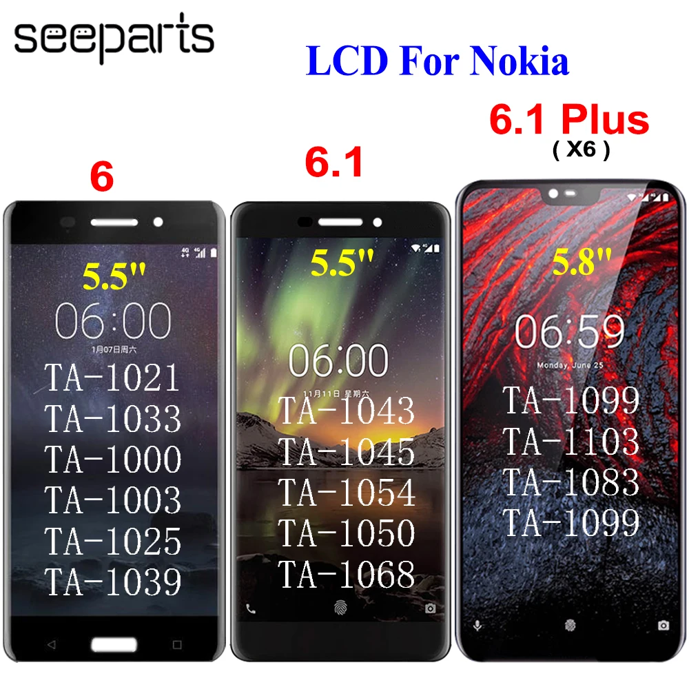 

Tested Working For Nokia 6.1 Plus LCD Display With Touch Screen Digitizer Assembly 6 N6 Replacement For Nokia 6.1 Display Screen