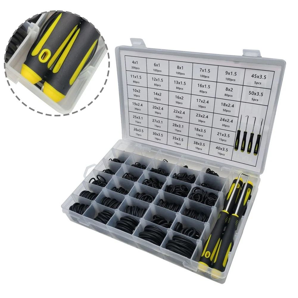 1540PC Black Rubber O-Ring Kit With Hooks High Temp Resistant Seals For Automotive Faucet Plumbing Pressure Washer Repair Tool B