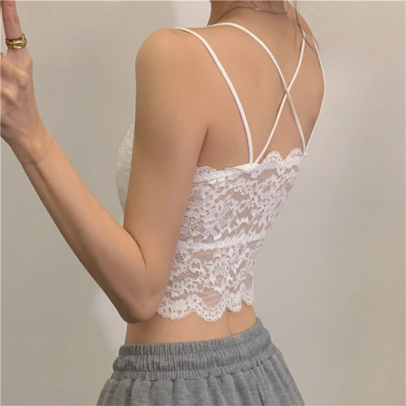 Lace Small Camisole Girls Summer Inner Wear Underwear With Chest Pad Outer Wear Beautiful Back Bottoming Top