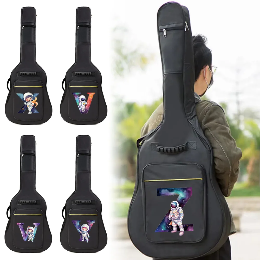 

Personalized Black Guitar Bag Durable Nylon Storage Bag Guitar Accessory Storage Bag Astronaut Print Series