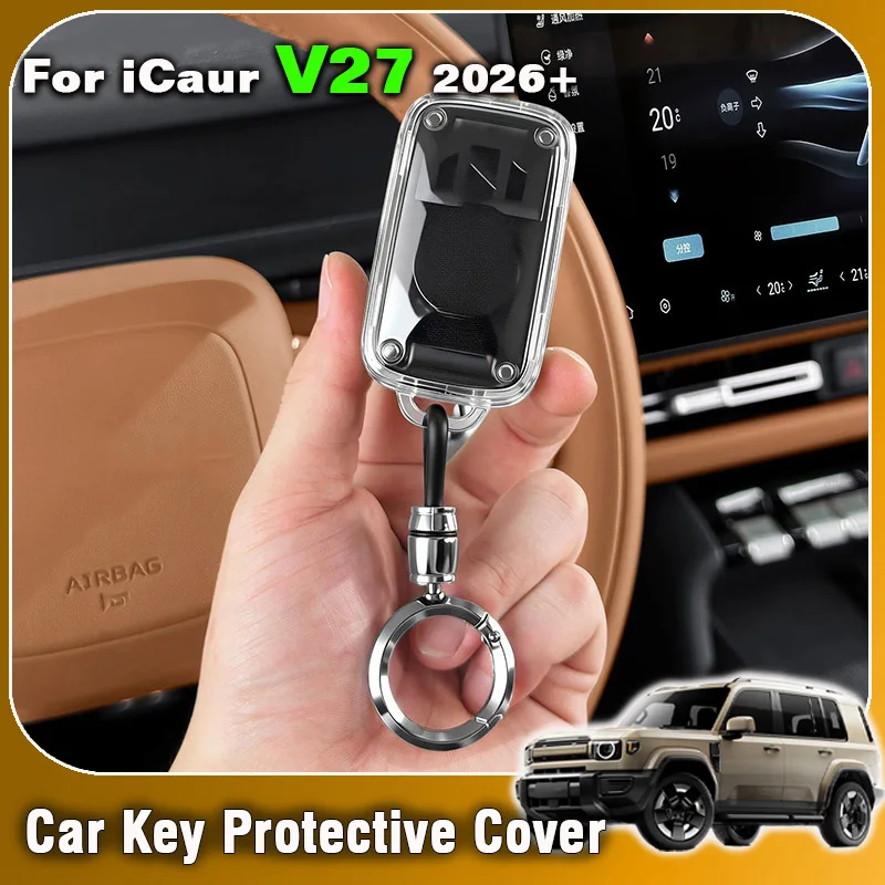 For Chery iCar iCaur V27 2026 Car Key Case with Keychain Semi Transparent Scratch Resistant Minimalist Design Soft TPU Cover