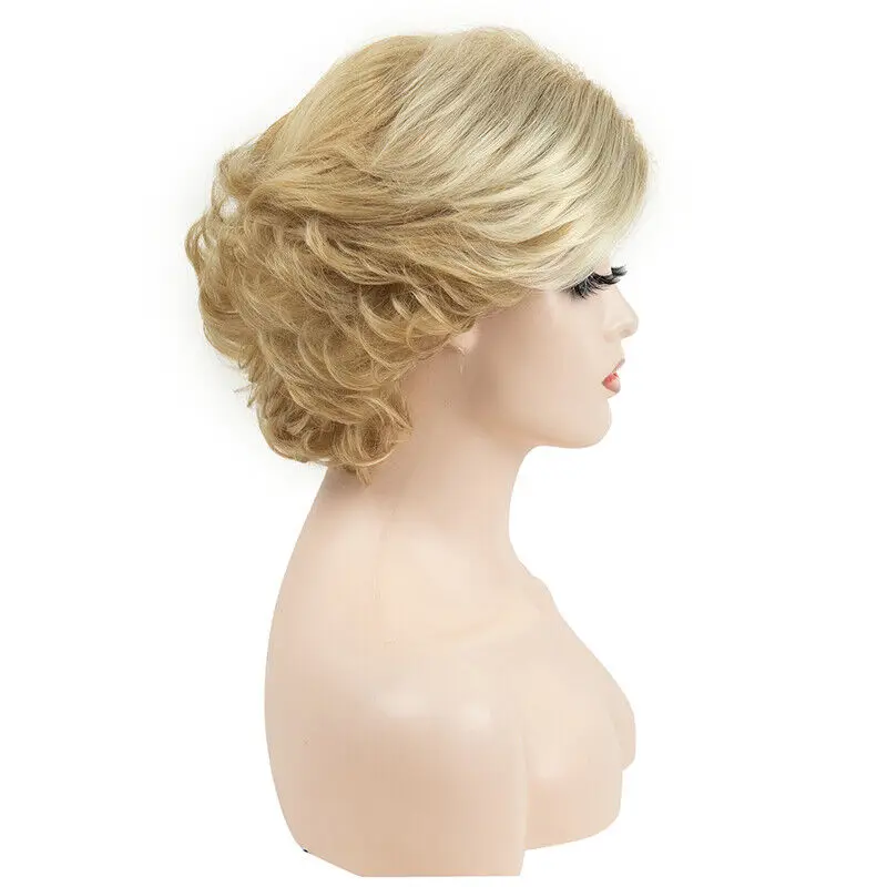 Women's Ladies Mixed Gold Wig Fluffy Short Curly Wigs