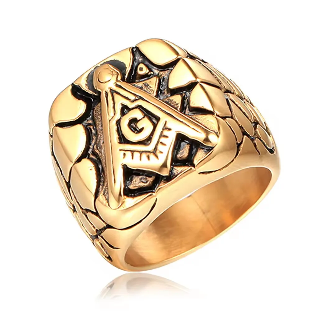 

Wholesale Vintage Gold Plated Ag Masonic Freemason Free And Accepted Masons Men Stainless Stee Ring