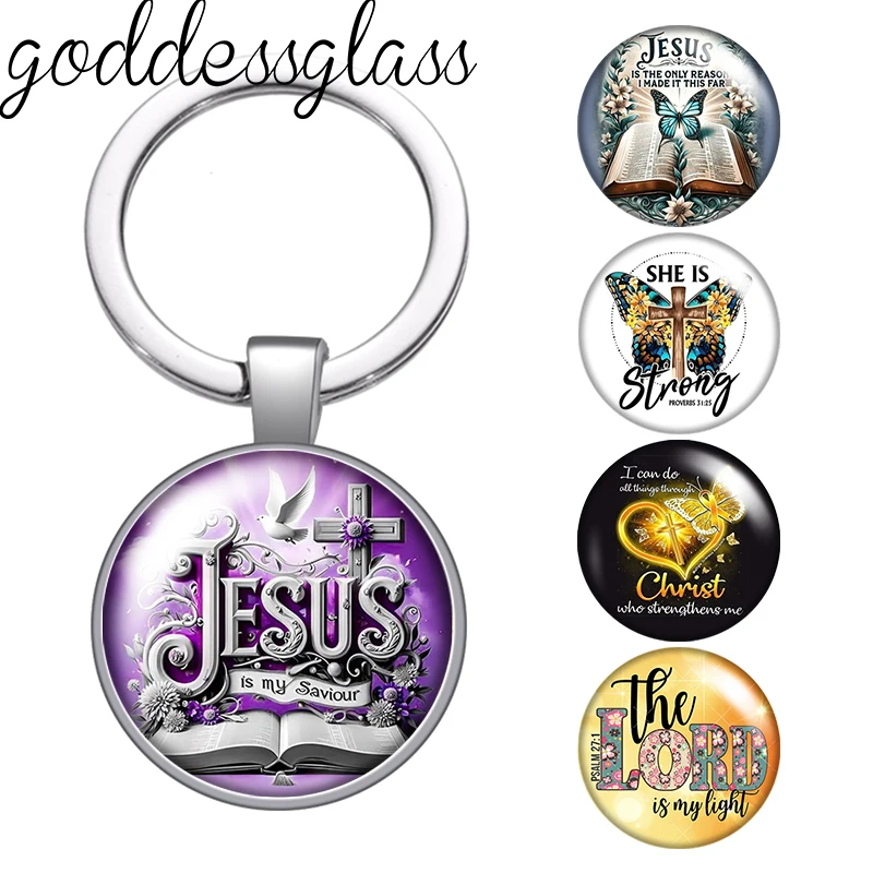 

Jesus Cross Blessed God Blessed You the Holy Bible photo glass cabochon keychain Bag Car key chain Ring Holder Charms keychains