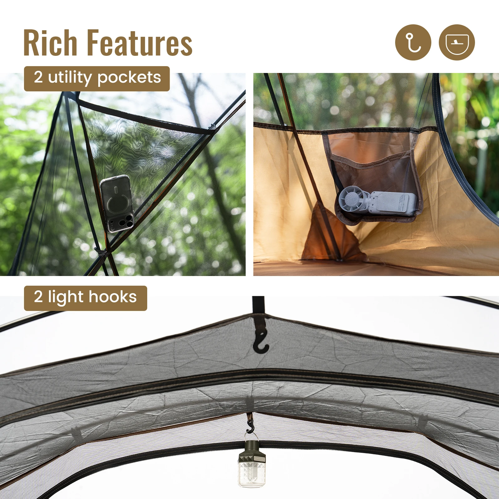 ONETIGRIS NIGHTWATCH Camping-Feldbett-Zelt 1-Personen-Netz-Innenzelt Übergroßes Feldbett-Kombi für Rucksackreisen, Auto-Trekking und Bushcraft – Detail 8