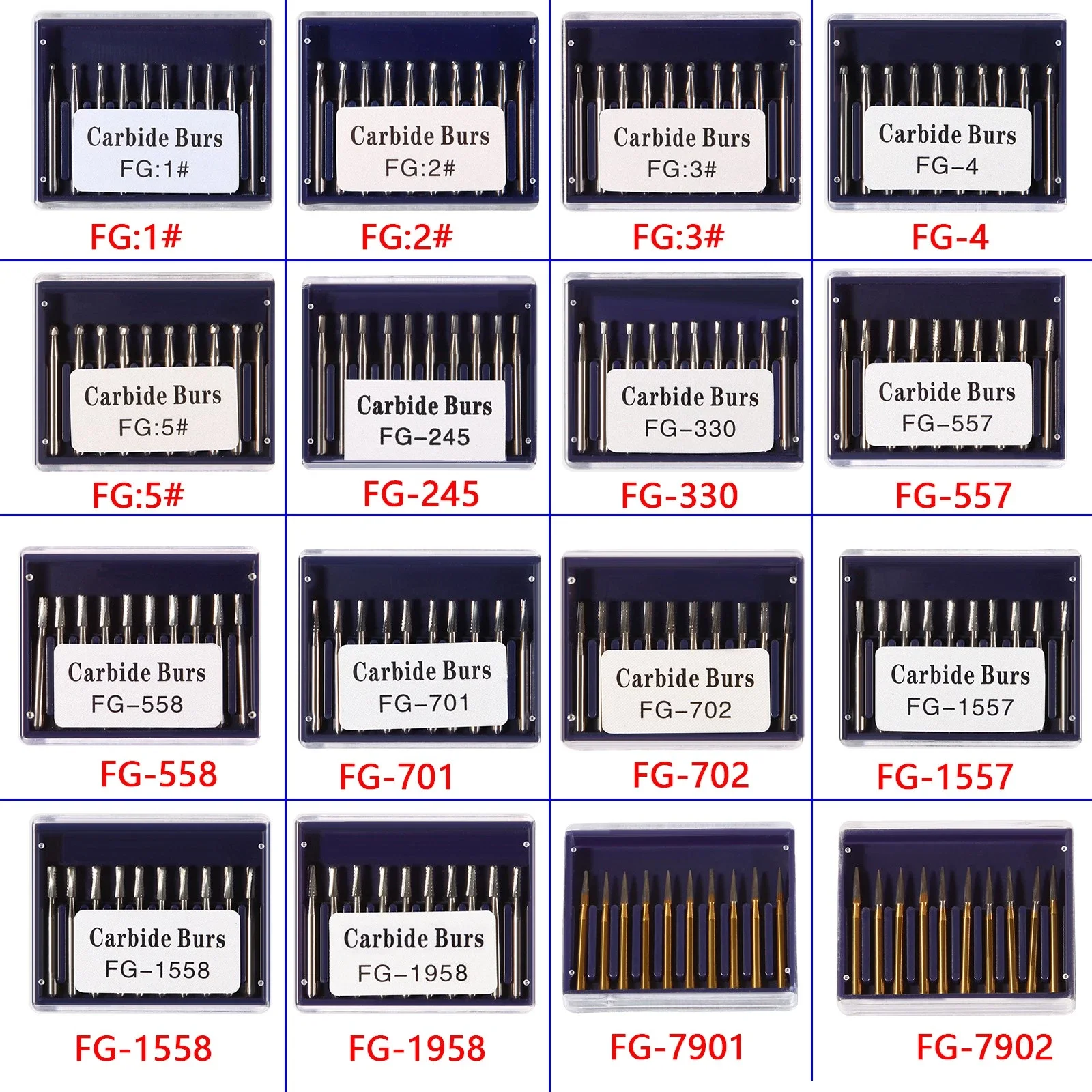 10 PCS/1Pack Dental Carbide Tungsten Steel Burs Drills Cutting Burs FG For High Speed Handpiece