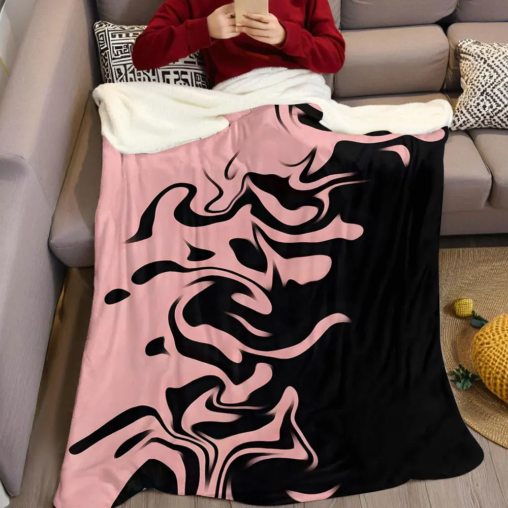 Pink Black Swirl Flannel Blanket Warm Soft Halloween Christmas Decorative Couch Warm Cozy All-Season Gift