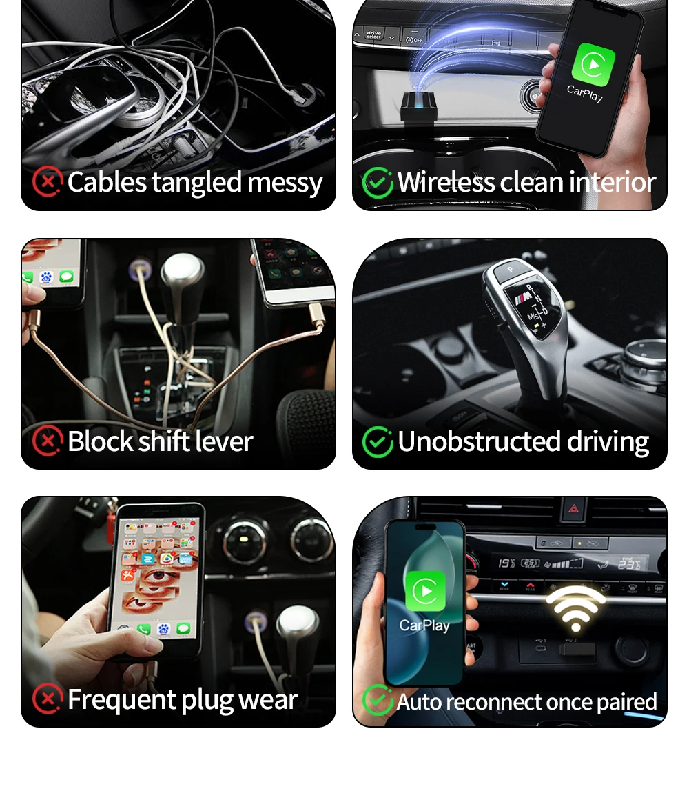 X-YUNS 2026 2-in-1 Kabelgebundener zu Kabelloser CarPlay und Android Auto Mini-Adapter 5GHz WiFi5 für 99% der Original Kabelgebundenen CarPlay/Auto-Fahrzeuge – Detail 7