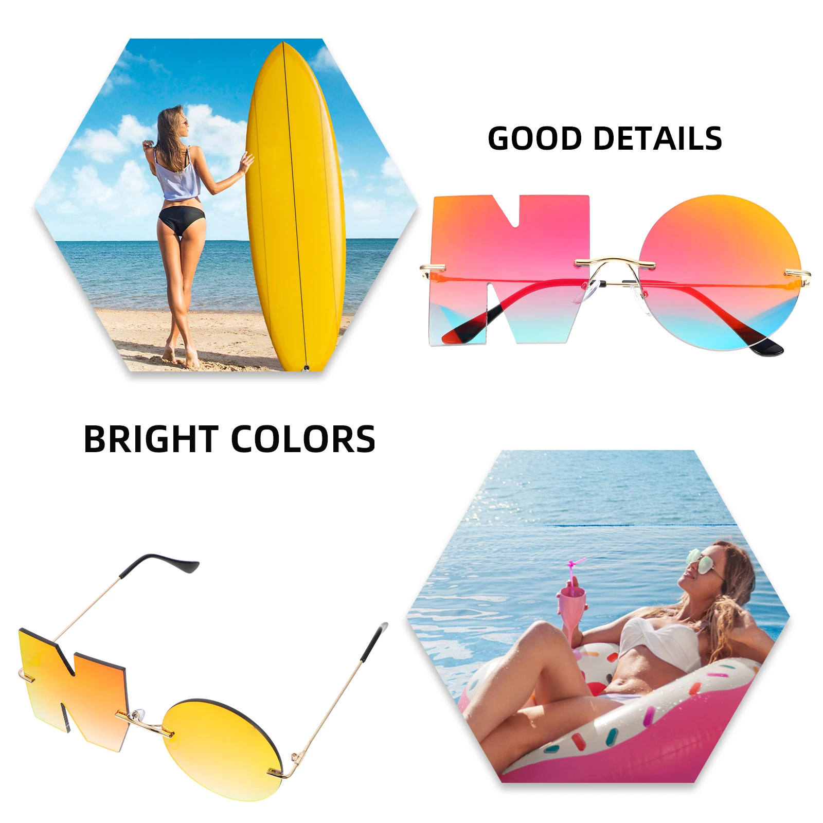 

Sunglasses Fashion Eyewear Alloy Lightweight Creative Design Quality Materials Durable Unique Attractive Craftsmanship Bright