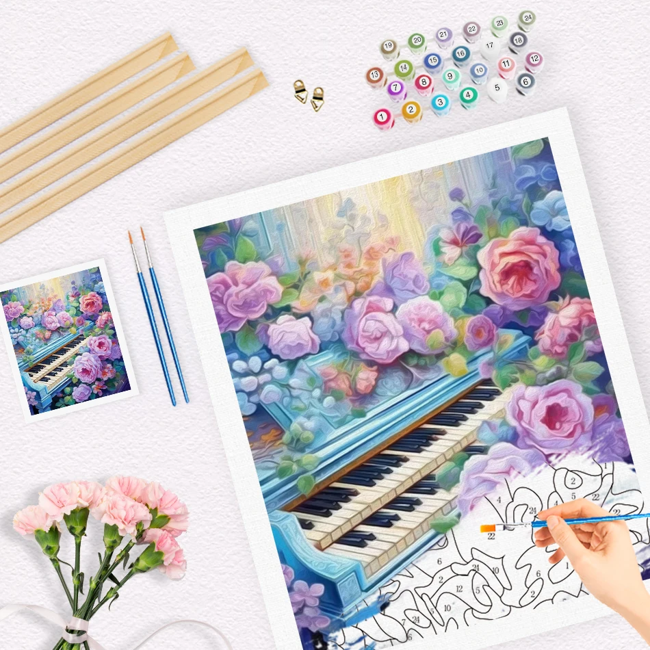 RUOPOTY-Painting By Numbers On Canvas,Item decoration,Flowers Food,Modern,Wall Art Picture,Diy Set,Handwork,With Frame,Paint Kit