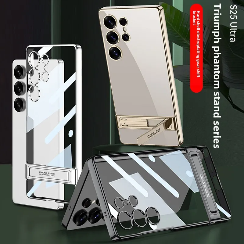 

Ultra Thin Mobile Phone Cover for Samsung S25 Ultra with Transparent Design, Stand Function, Electroplated Edge