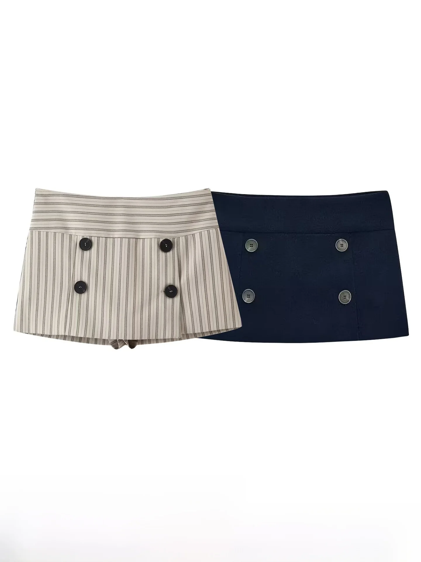 Fashionable A-Line  Skirt Women's Clothing Stripe Decorative Button Short Skirt Pants Polyester Fabric mid Waist Design