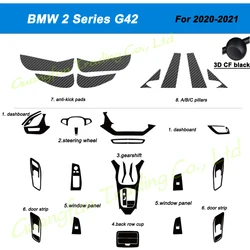 For BMW 2 Series G42 F44 2020-2023 Interior Central Control Panel Door Handle Carbon Fiber Sticker Decals Car styling Accessorie