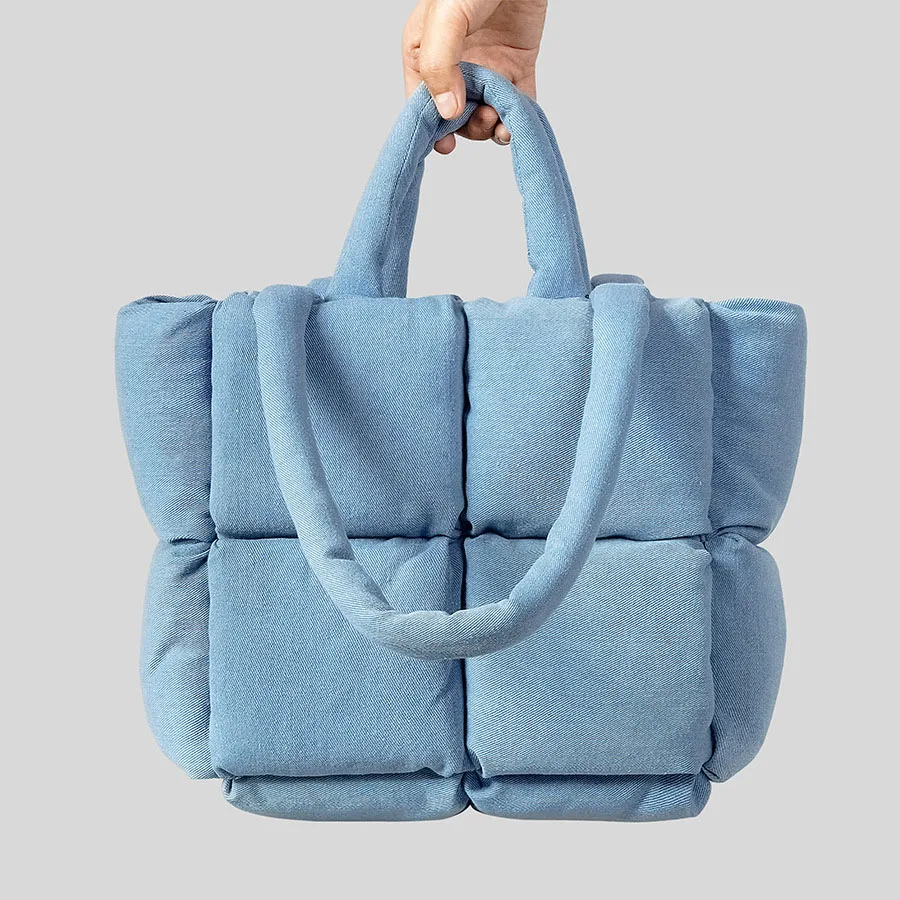 Bolso de hombro de algodón acolchado para mujer, bolsa de tela vaquera suave, a la moda, de diseñador, cálido, para invierno, 2023