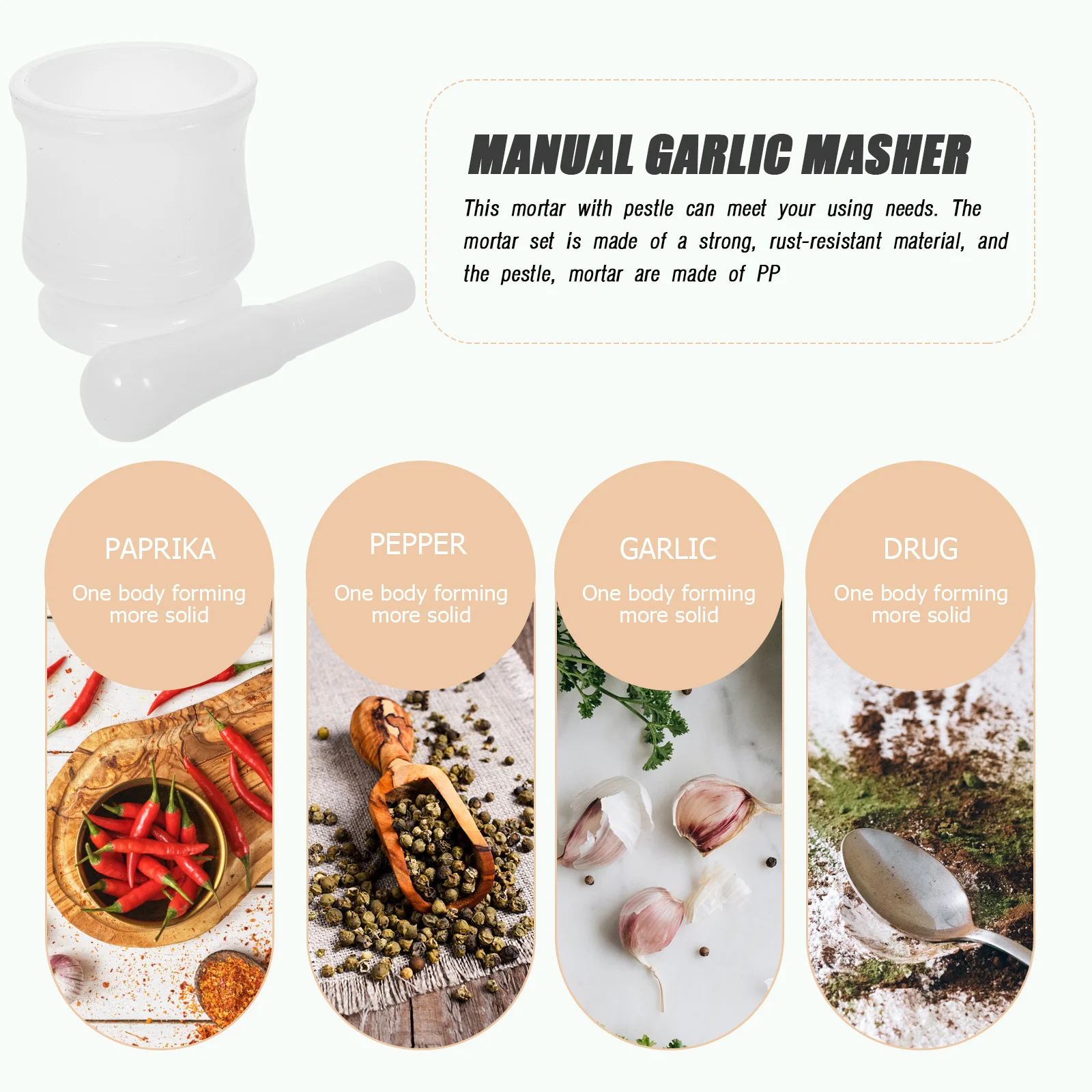 

1 Set Of Mortar Pestle Set Pp Wood Grain Non-Slip Base For Grinding Spices Garlic Herbs Chili Pepper Portable Kitchen Tool