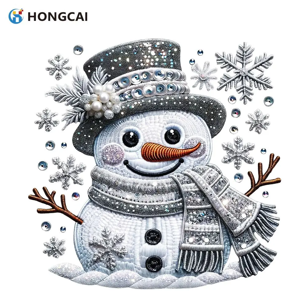 

1 Piece Heat Transfer Vinyl Decorative Snowman Decal Rhinestone Embroidery Style Durable and Long-Lasting Delicate and Exquisite