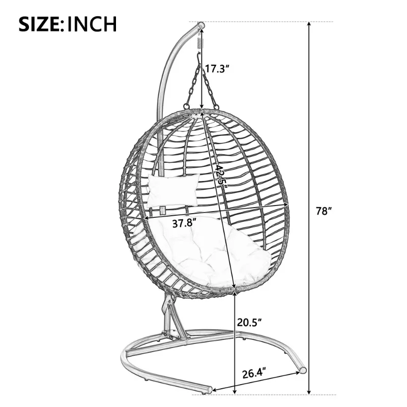 U-shaped single folding hanging egg chair, adjustable non-slip feet, suitable for indoor/outdoor use
