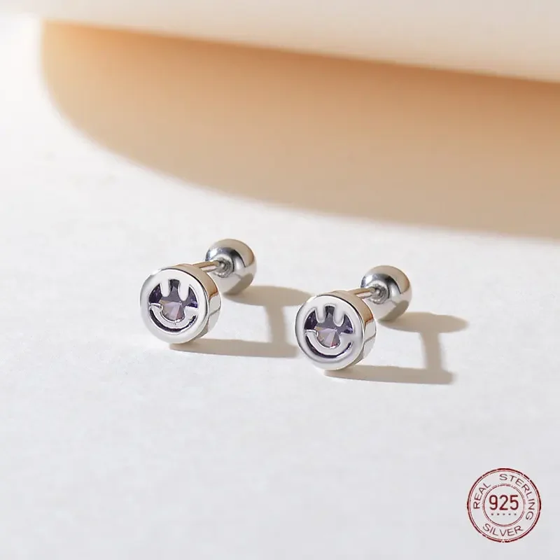 Pendientes de plata de ley 925 para mujer, aretes con cara sonriente de cinco sentidos, Círculo de circón, joyería coreana, Piercing, venta al por mayor, 2023