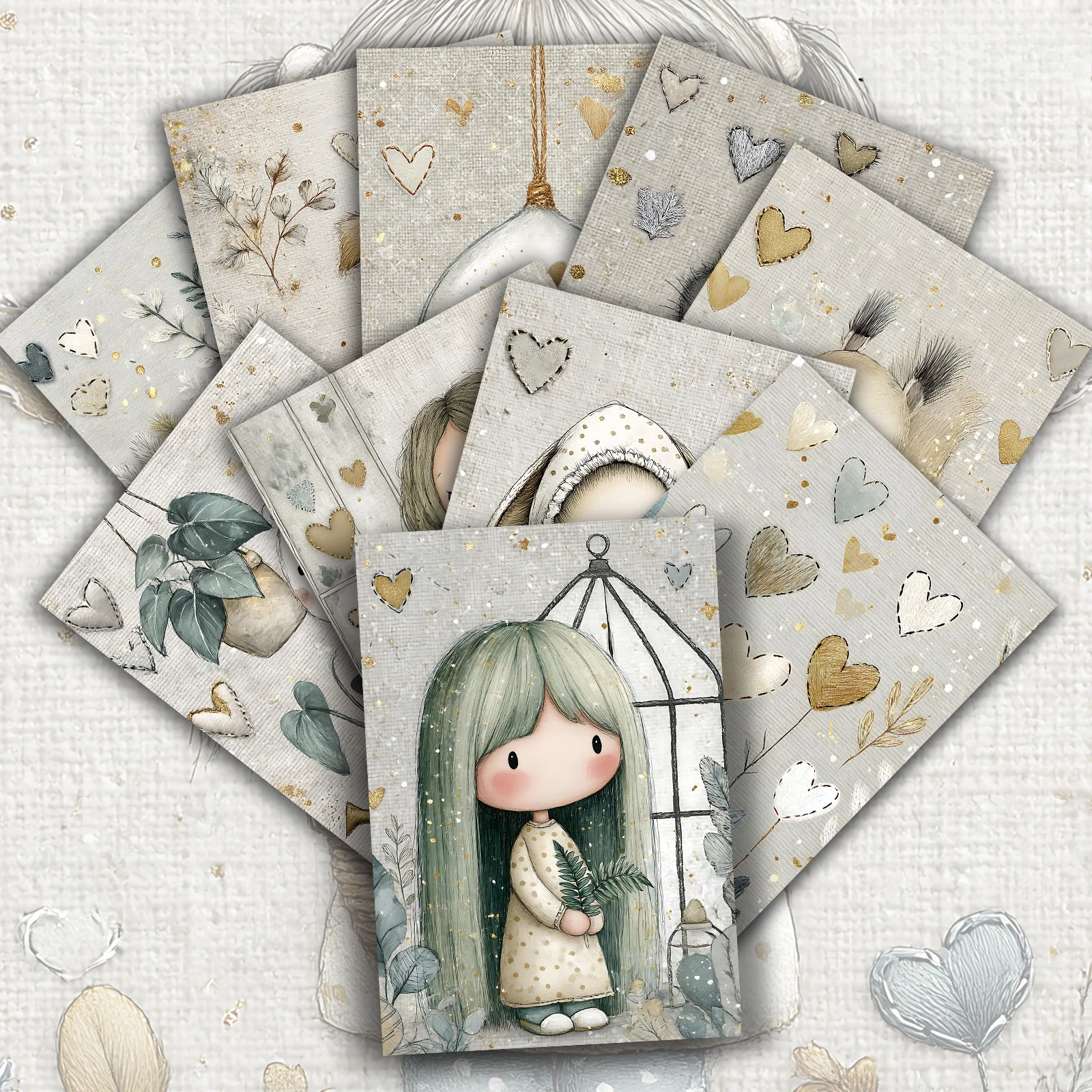 20PCS Retro Style Girl and Animal Theme Card Postcard Set - Includes Retro Scrapbook Paper and Character/Animal Illustrations