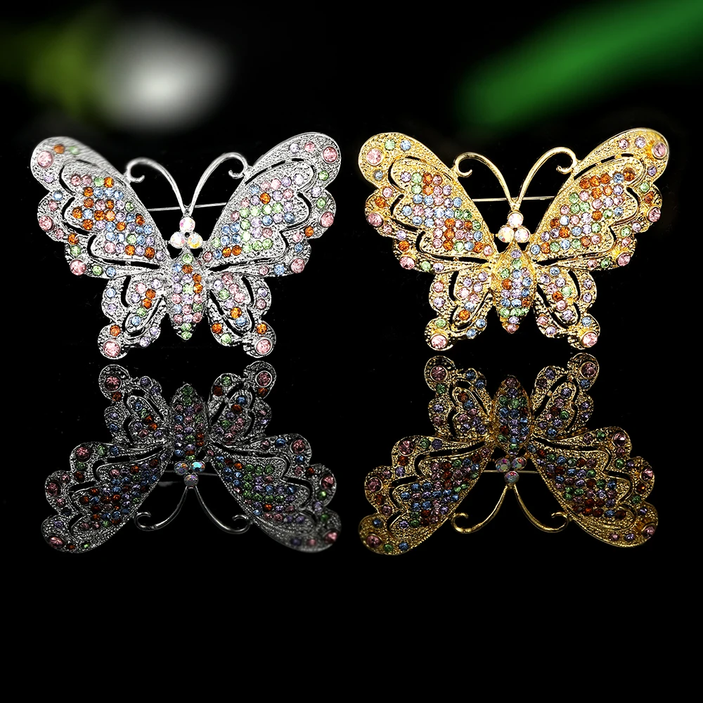 لطيف جميلة الجوف فراشة كريستال التلبيب دبابيس المبهر حجر الراين معبد المينا دبابيس للنساء المجوهرات بالجملة