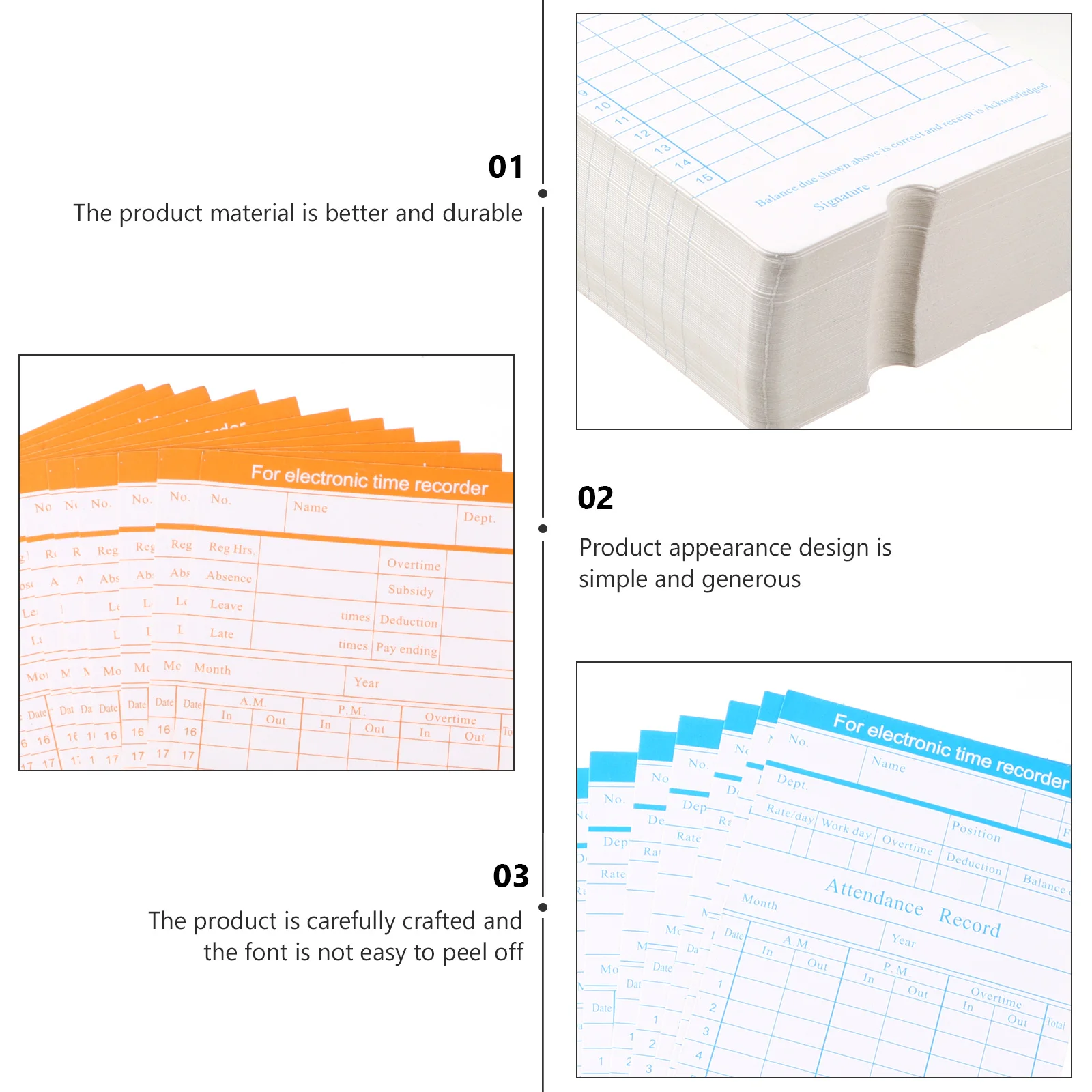 

Attendance Cards 350G for Office Factory Time Recorder Check In Out Simple Design Long Font Card Paper Accessories