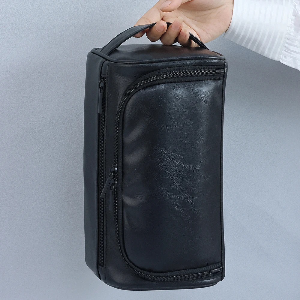 Herren PU Vintage Luxus Toilettentasche Reise-Essentials Business Kosmetik-Make-up-Etui Hängende Aufbewahrungsorganizer Waschtaschen – Detail 12