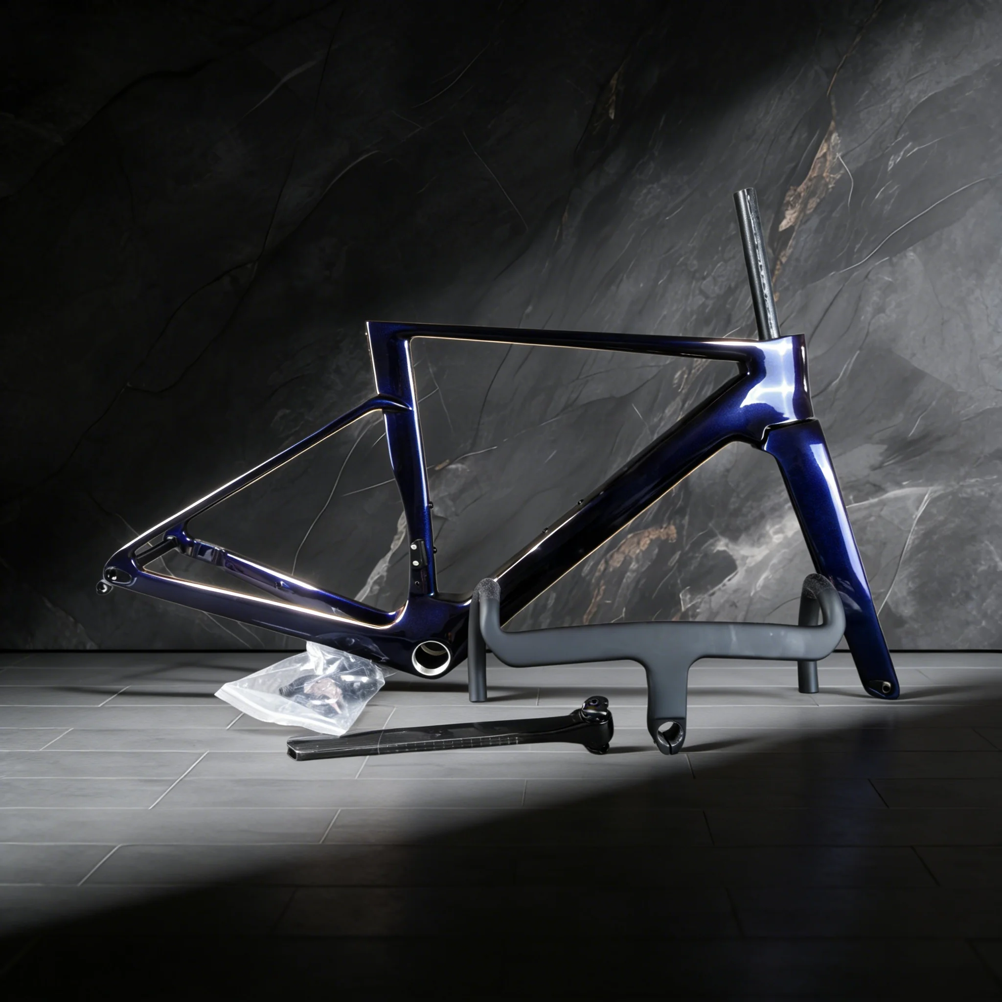 

Ostro VAM2.0 carbon fiber road bike frame, carbon fiber aerodynamic road bike frameset, T47 with fully internal cable routing.