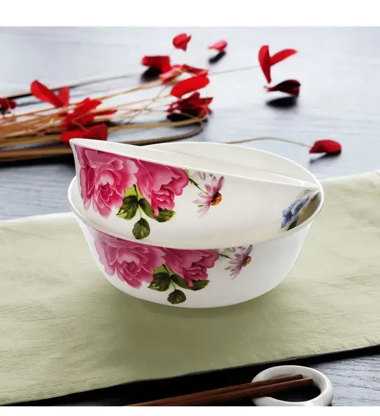 6 Inch, Fine Bone China Salad Cutter Bowl, Chinese Ceramic Bowls for Food, Porcelain Bowls Soup for Dinner, Chinese Noodle Bowl