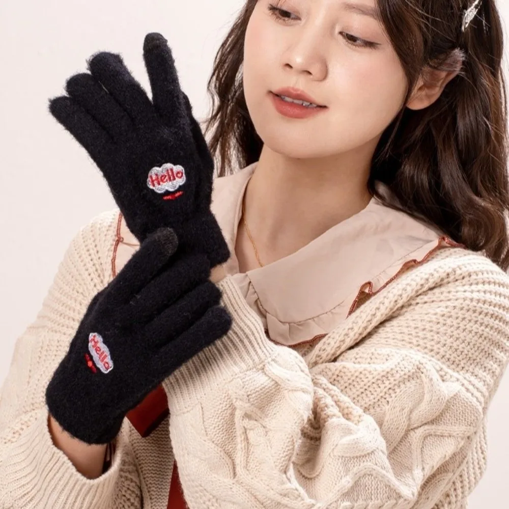 Fashion Warm Winter Knitted Gloves Thickened Fleece Wool Gloves Windproof Soft Touch Screen Gloves for Men Women